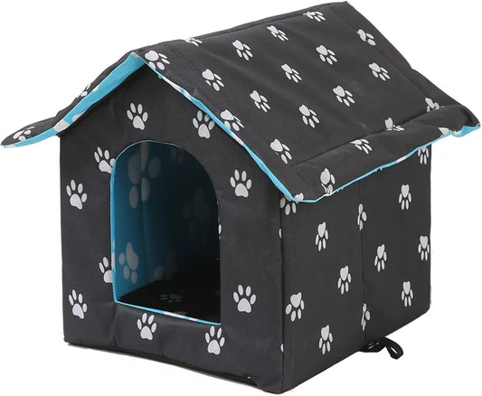 Outdoor Cat House, Cat Houses for Outdoor Cats, Weatherproof Warm and Insulated Cat House with Transparent Curtain Pet House, Stray Cats Shelter (Black,Small-Houses)