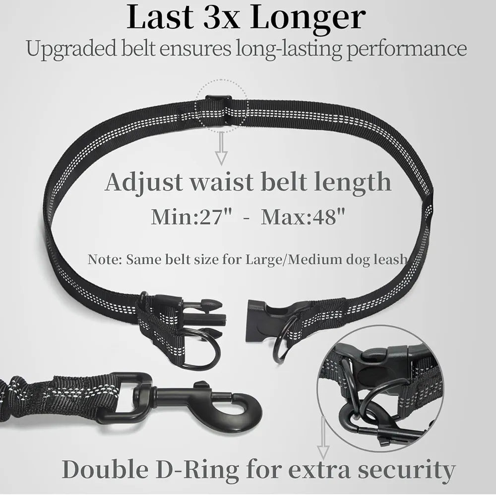 Hands Free Dog Leash with Zipper Pouch, Dual Padded Handles and Durable Bungee for Walking, Jogging and Running