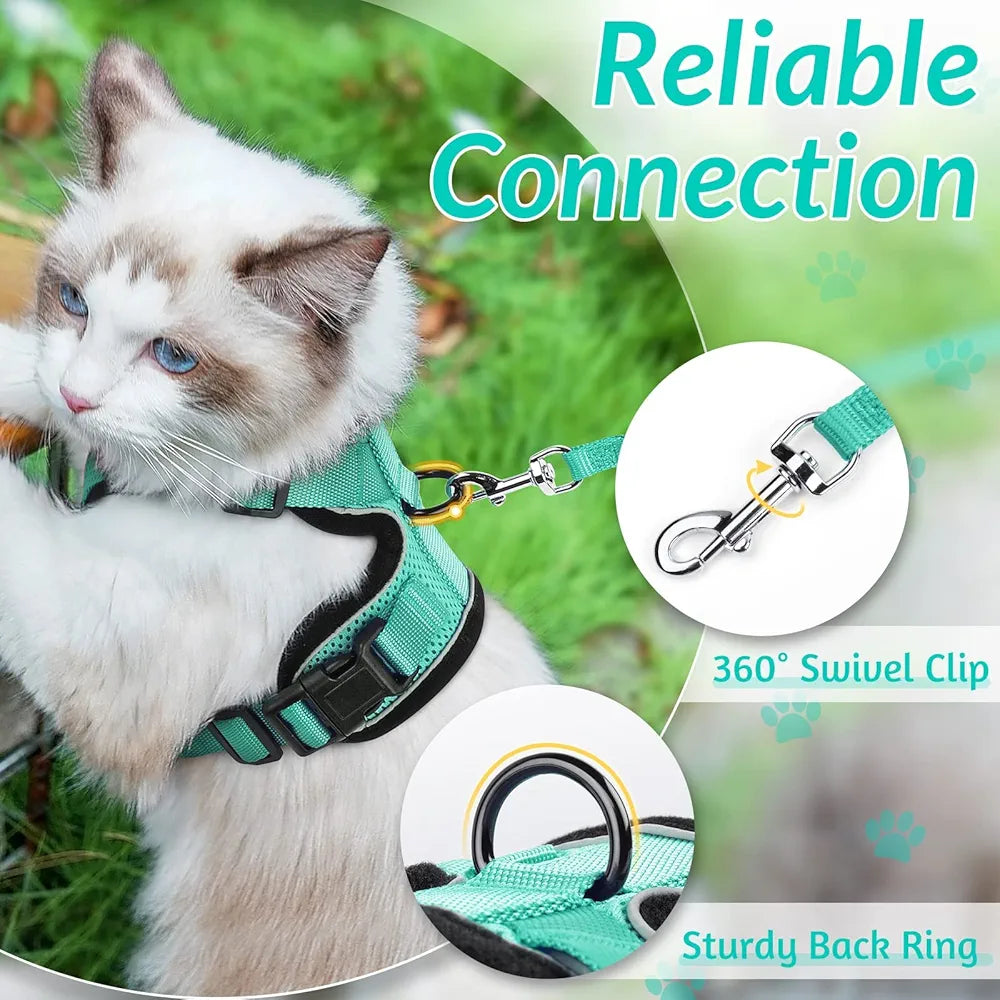 Cat Harness and Leash for Walking, Escape Proof Soft Adjustable Vest Harnesses for Cats, Easy Control Breathable Reflective Strips Jacket, Emerald, XS