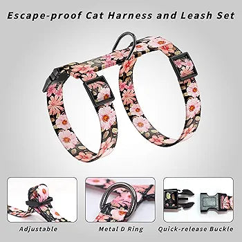 Harness and Leash Set, Adjustable Kitten Harness Escape Proof Cats Harness, Soft Lightweight Walking Travel Pet Harness, Cute Kitty Harness Leash Set for Small Medium Cats, Light Pink