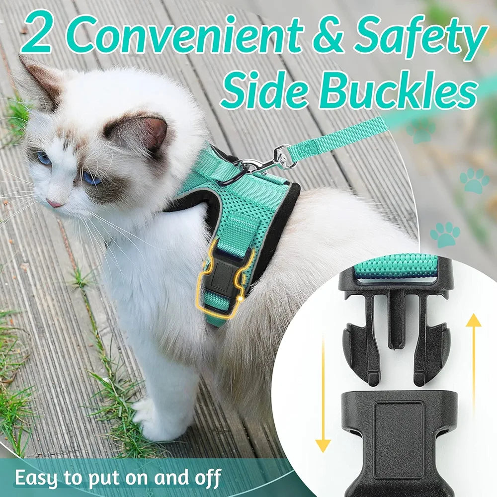 Cat Harness and Leash for Walking, Escape Proof Soft Adjustable Vest Harnesses for Cats, Easy Control Breathable Reflective Strips Jacket, Emerald, XS