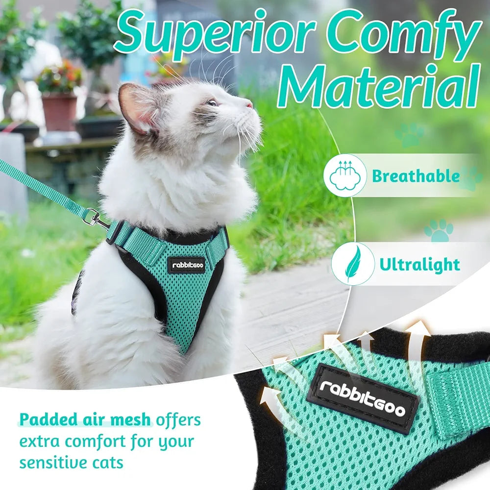 Cat Harness and Leash for Walking, Escape Proof Soft Adjustable Vest Harnesses for Cats, Easy Control Breathable Reflective Strips Jacket, Emerald, XS