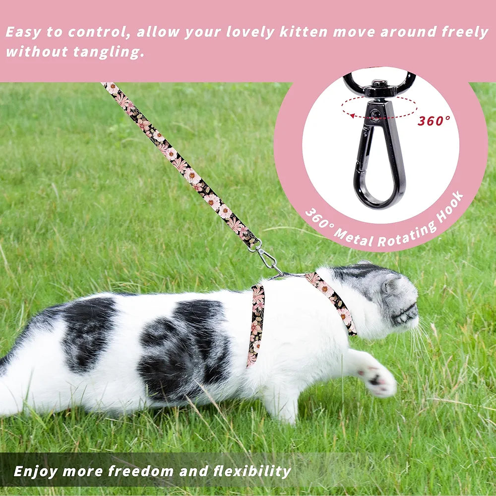 Harness and Leash Set, Adjustable Kitten Harness Escape Proof Cats Harness, Soft Lightweight Walking Travel Pet Harness, Cute Kitty Harness Leash Set for Small Medium Cats, Light Pink